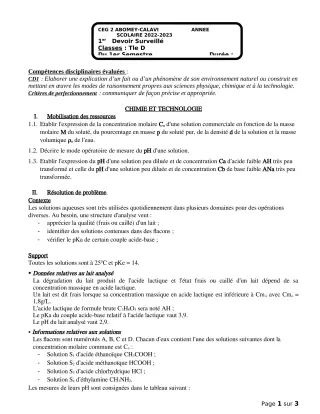 Première page de PCT Tle D — 1er devoir surveillé, 1er semestre (2022-2023) · CEG2 ABOMEY - CALAVI (CEG ZOCA)