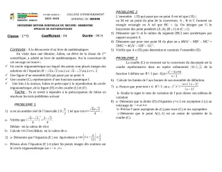 Première page de Mathématiques 1ère D — 2e devoir surveillé, 2e semestre (2022-2023) · CEG SEKERE
