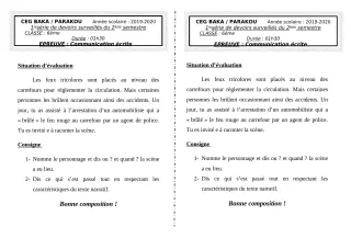 Première page de Français 6e — 1er devoir surveillé, 2e semestre (2019-2020) · CEG BAKA