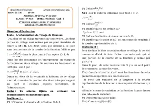 Première page de Mathématiques Tle A2, Tle B — 1er devoir surveillé, 1er semestre (2023-2024) · CEG ZONGO