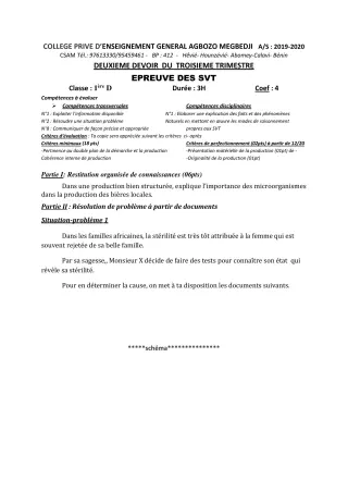 Première page de SVT 6e, 5e, 4e, 4e ML, 3e, 3e ML, 2nde A, 2nde A1, 2nde A2, 2nde B, 2nde C, 2nde D, 1ère A, 1ère A1, 1ère A2, 1ère B, 1ère D, Tle A, Tle A1, Tle A2, Tle B, Tle C, Tle D — 2e devoir surveillé, 3e trime