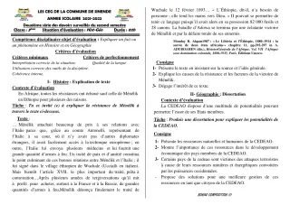 Première page de Histoire-Géographie 3e — 2e devoir surveillé, 2e semestre (2021-2022) · CEG SEKERE