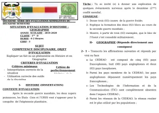 Première page de Histoire-Géographie 1ère D — 2e évaluation sommative, 2e semestre (2019-2020) · CEG GBESSOU