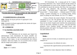 Première page de Devoir surveillé de ANGLAIS — 4e, 4e ML — CEG GBESSOU (2019)