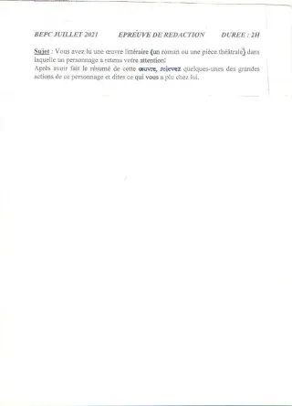 Première page de Épreuve BEPC 2021 rédaction Togo