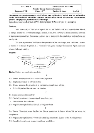 Première page de PCT 6e — Composition, 2e semestre (2018-2019) · CEG BAKA