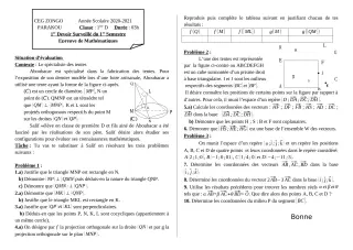 Première page de Mathématiques 1ère D — 1er devoir surveillé, 1er semestre (2020-2021) · CEG ZONGO