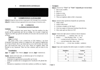 Première page de Anglais 6e — 1er devoir surveillé, 1er semestre (2018-2019) · ceg ouenou