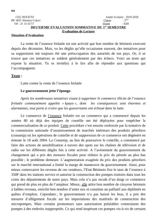 Première page de Français 6e, 4e, 4e ML, 3e, 3e ML, 2nde A, 2nde A & B, 2nde A1, 2nde A2, 2nde B, 2nde C, 2nde D, 1ère A, 1ère A1, 1ère A2, 1ère B, 1ère C, 1ère D, Tle A1, Tle A2, Tle B, Tle C, Tle D — 2e évaluation s