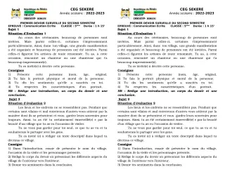 Première page de Français 5e — 1er devoir surveillé, 2e semestre (2022-2023) · CEG SEKERE