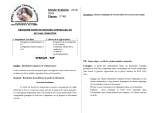 Première page de SVT 2nde A1 — 2e devoir surveillé, 2e semestre (2019-2020) · CPEG Ste Thérèse de Zinvié