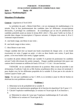 Première page de Mathématiques Tle C — Évaluation sommative (2018-2019) · CEG Hubert C. MAGA
