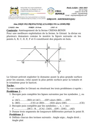 Première page de Mathématiques 6e — 2e production scolaire, 1er semestre (2022-2023) · CEG1 Ikpinlè