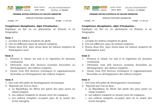 Première page de Histoire-Géographie 5e — 1er devoir surveillé, 2e semestre (2021-2022) · CEG SEKERE