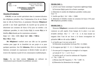 Première page de Mathématiques 2nde A & B, 1ère A1, 1ère A2, 1ère B — 1er devoir surveillé, 1er semestre (2020-2021) · LMB