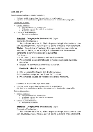 Première page de Devoir surveillé de HIST-GEO — 4e — CEG BAKA (2018)