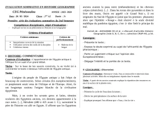 Première page de Histoire-Géographie 2nde A, 1ère A2, 1ère D, Tle A2 — Évaluation sommative, 2e semestre (2023-2024) · CEG PENESSOULOU