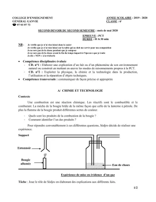Première page de PCT 6e — Composition, 2e semestre (2019-2020) · CEG Ganvié