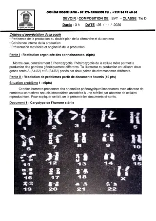 Première page de SVT Tle D — Composition (2020-2021) · CPEG Roger LAFIA