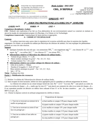 Première page de PCT 2nde D — 1re production scolaire, 2e semestre (2022-2023) · CEG1 Ikpinlè
