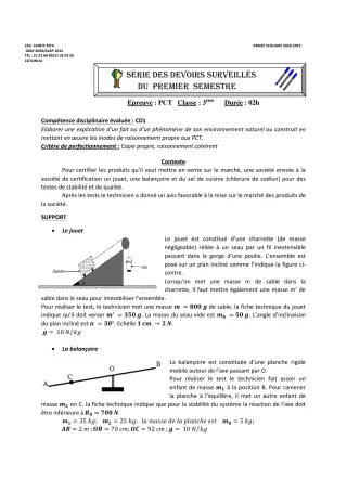Première page de PCT 6e, 3e — 1er devoir surveillé, 1er semestre (2018-2019) · CEG Sainte Rita
