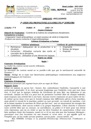 Première page de Philosophie 1ère A — 1re production scolaire, 2e semestre (2022-2023) · CEG1 Ikpinlè