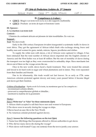 Première page de Anglais 3e — 2e production scolaire, 2e semestre (2022-2023) · CEG GOHO