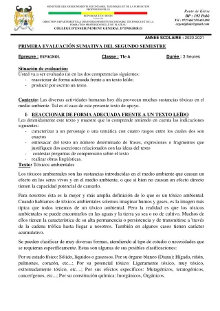 Première page de Espagnol Tle A2 — 2020-2021 · CEG ONIGBOLO