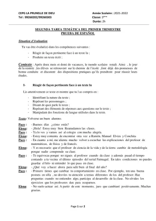 Première page de Espagnol 3e ML — 2021-2022 · CEPG La Prunelle de Dieu
