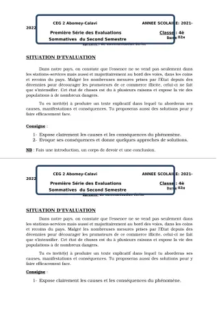 Première page de Français 4e — 1re évaluation sommative, 2e semestre (2021-2022) · CEG2 ABOMEY - CALAVI (CEG ZOCA)