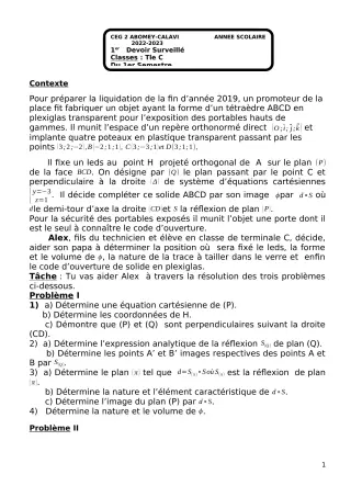 Première page de Mathématiques Tle C — 1er devoir surveillé, 1er semestre (2022-2023) · CEG2 ABOMEY - CALAVI (CEG ZOCA)