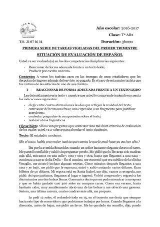 Première page de Espagnol Tle A1, Tle A2, Tle B, Tle C, Tle D — 2019-2020 · CEG Sô-Ava