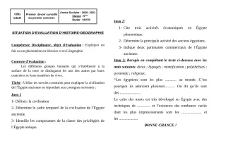 Première page de Histoire-Géographie 5e — 1er devoir surveillé, 1er semestre (2020-2021) · CEG LALO