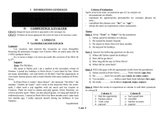 Première page de Anglais 5e — 1er devoir surveillé, 1er semestre (2018-2019) · ceg ouenou