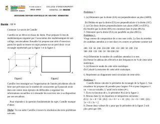 Première page de Mathématiques 4e — 2e devoir surveillé, 2e semestre (2022-2023) · CEG SEKERE