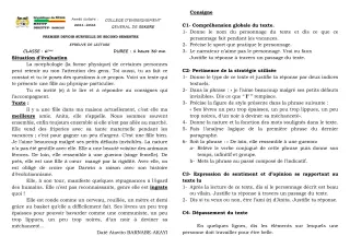 Première page de Français 6e — 1er devoir surveillé, 2e semestre (2021-2022) · CEG SEKERE
