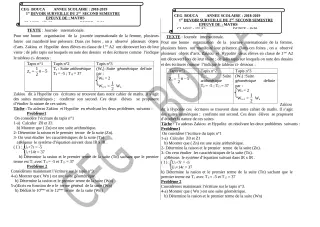 Première page de Mathématiques 6e, 5e, 4e, 4e ML, 4e ML&MC, 3e, 3e ML, 1ère D — 1er devoir surveillé, 2e semestre (2018-2019) · CEG BOUCA