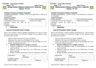 Première page de Histoire-Géographie 1ère D — 1er devoir surveillé, 2e semestre (2018-2019) · CEG Tchatchou