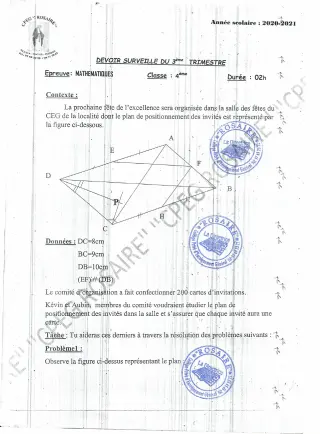 Première page de Mathématiques 4e — 2020-2021 · CPEG ROSAIRE