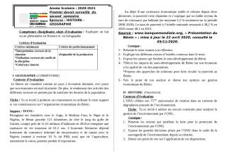 Première page de Histoire-Géographie Tle A2 — 1er devoir surveillé, 2e semestre (2020-2021) · ceg ouenou