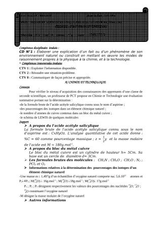 Première page de PCT 2nde C — 1er devoir surveillé, 1er semestre (2023-2024) · CEG ZONGO