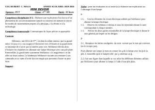 Première page de PCT 6e — 1er devoir surveillé (2019-2020) · CEG Hubert C. MAGA