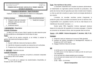 Première page de Histoire-Géographie 3e, 3e ML — 1er devoir surveillé, 1er semestre (2018-2019) · CEG Banikanni