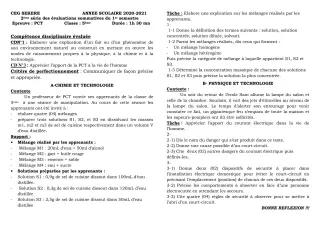 Première page de PCT 5e — 2e évaluation sommative, 1er semestre (2020-2021) · CEG SEKERE