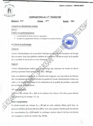 Première page de PCT 3e, 3e ML — Composition (2020-2021) · CPEG ROSAIRE