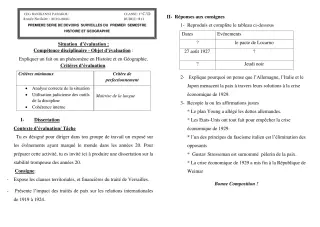 Première page de Histoire-Géographie 1ère C, 1ère D — 1er devoir surveillé, 1er semestre (2019-2020) · CEG Banikanni