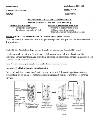 Première page de SVT 1ère A1, 1ère A2, 1ère B — 2e production scolaire, 1er semestre (2022-2023) · CEG LE NOKOUE