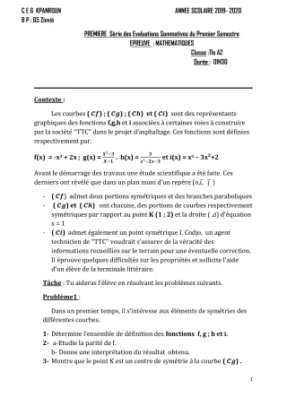 Première page de Mathématiques Tle A2 — 1re évaluation sommative, 1er semestre (2019-2020) · CEG Kpanroun