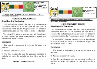 Première page de Français 6e — 1re évaluation sommative, 2e semestre (2019-2020) · CEG GBESSOU