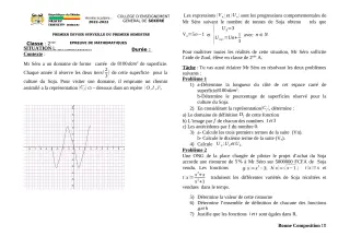 Première page de Mathématiques 2nde A2 — 1er devoir surveillé, 1er semestre (2022-2023) · CEG SEKERE